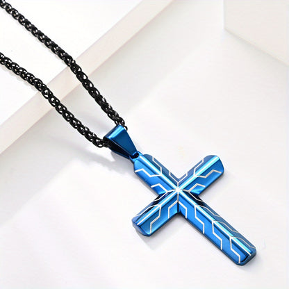 Men's Tire-Patterned Cross Pendant Necklace