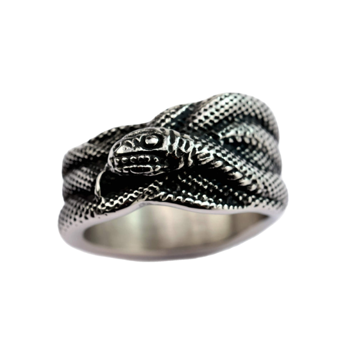 Vintage Solid Stainless Steel Antique Finish Wrapped Snake Band Ring for Men