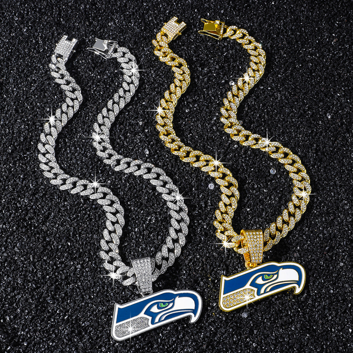Hip-Hop Style Football Team Logo Pendant Necklace With Oil-Dripped Cuban Chain