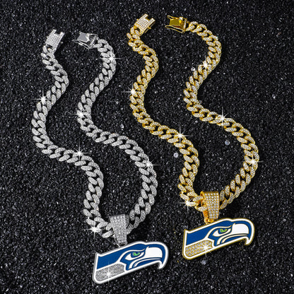 Hip-Hop Style Football Team Logo Pendant Necklace With Oil-Dripped Cuban Chain