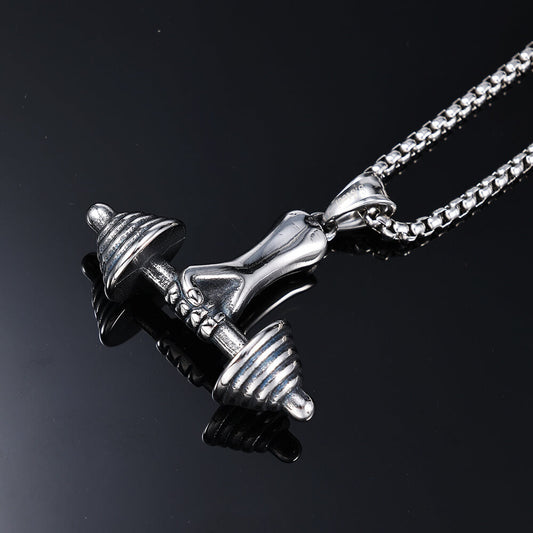 Men's Steel Hand Grip Dumbbell Pendant Necklace