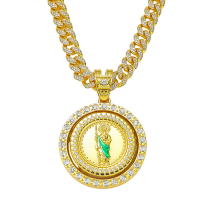 Hip Hop Religion Rotating St. Jude Statue Cuban Chain Pendant Necklace