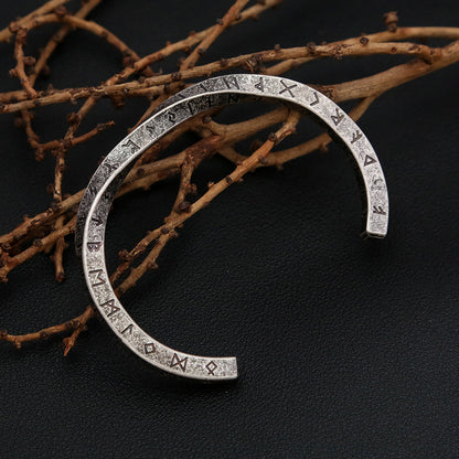 Men's Vintage Viking Letter Stainless Steel Open Cuff Bracelet, Personalized Versatile Titanium Steel Bangle