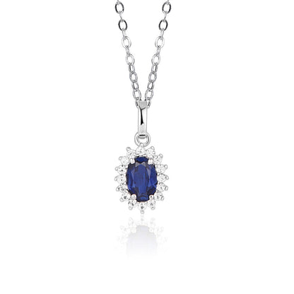 Women's Sun Flower Shape Pendant with Oval Brilliant Cut Blue Sapphire
