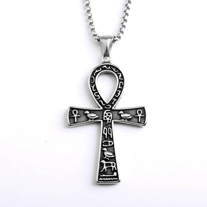Men's Steel Egyptian Ankh Hieroglyph Pendant Necklace
