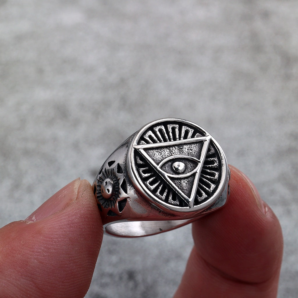 Vintage Solid Stainless Steel Ancient Egyptian Eye of Horus Band Ring for Men