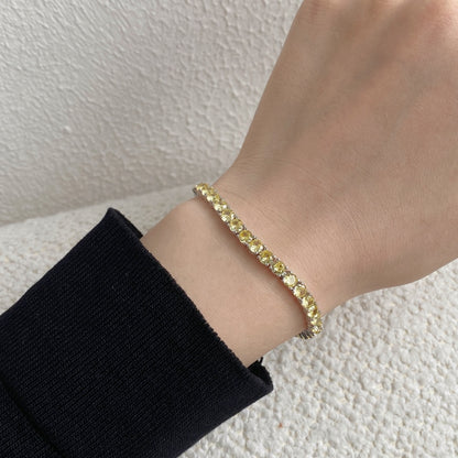 Women's High‑End Fashion Tennis Bracelet, Round Yellow Sapphire Paved Inlay, S925 with White Gold Plating