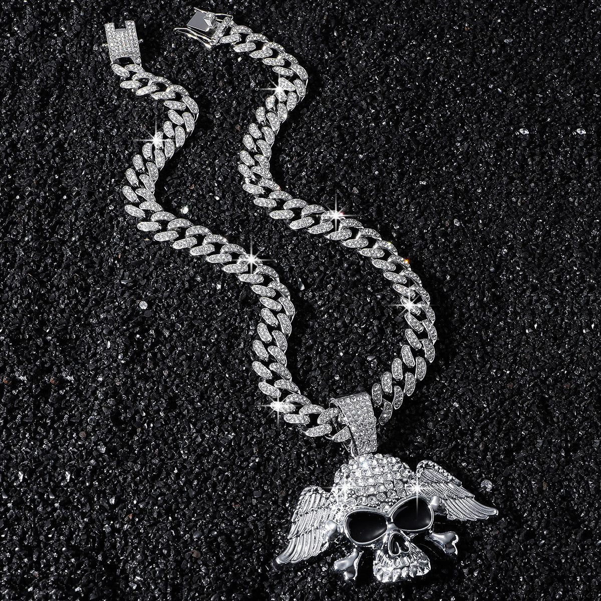 Hip-Hop Style Personalized Wings Skull Head Cuban Chain Pendant Necklace