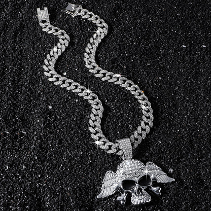 Hip-Hop Style Personalized Wings Skull Head Cuban Chain Pendant Necklace