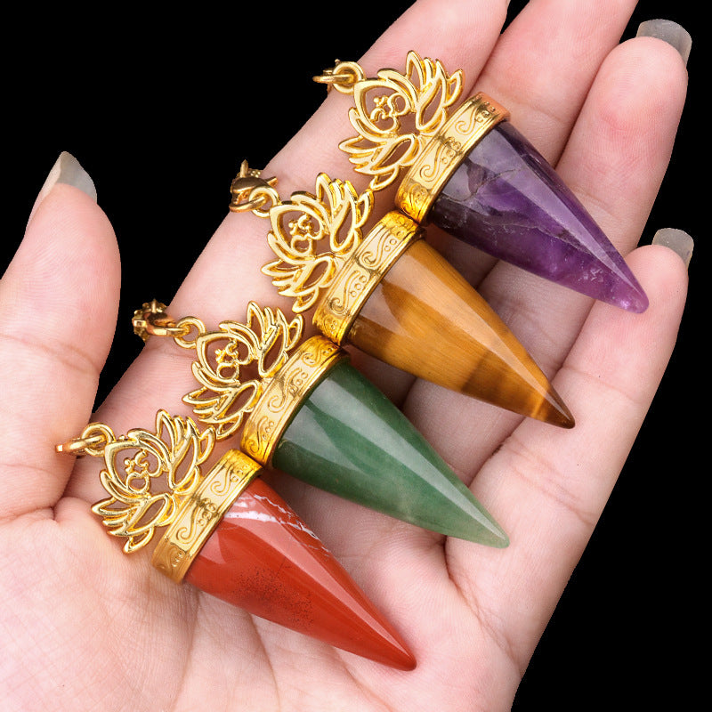 Ancient Golden lotus cone meditation yoga crystal spirit pendulum