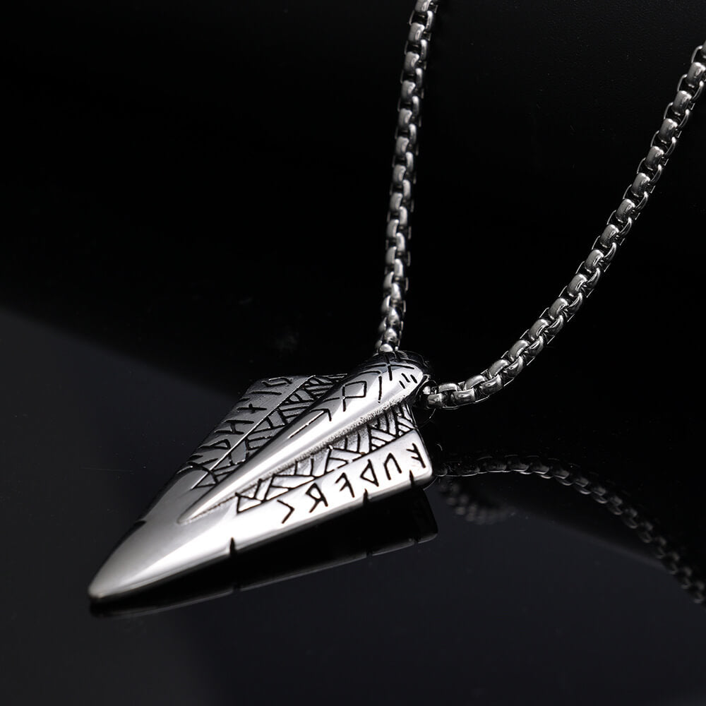 Men's Steel Viking Rune Spearhead Pendant Necklace