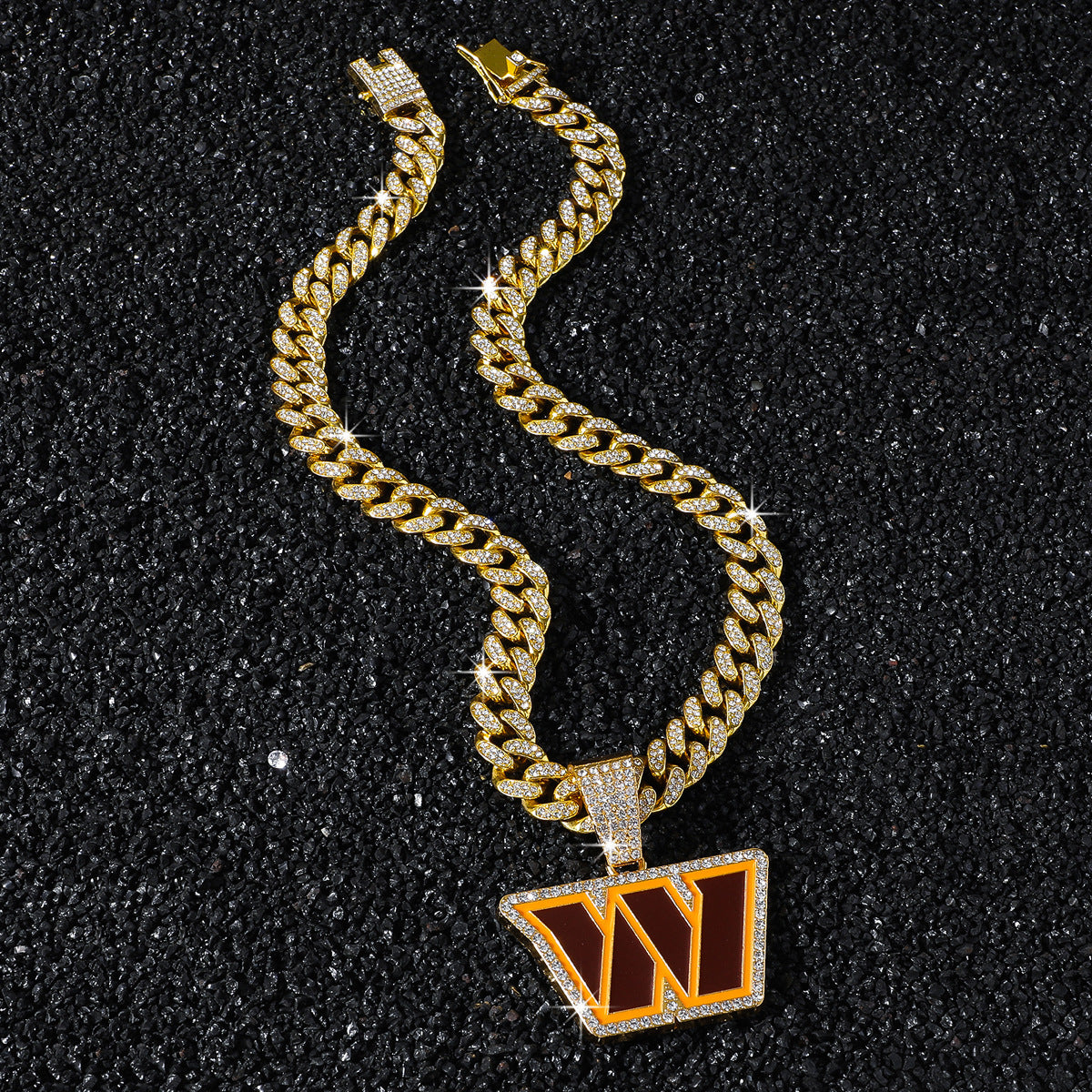 Hip-Hop Style Dripping Oil English Letter W Cuban Chain Pendant Necklace