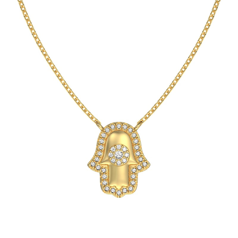 S925 Necklace, Inlaid White Round CZ, Evil Eye & Pharaoh Hand, Niche Fashion Versatile Design