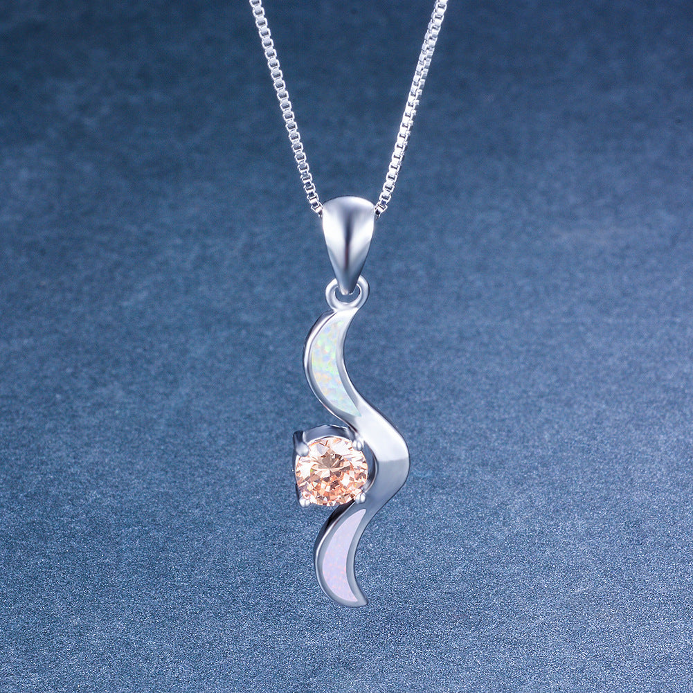 Wing-shaped Opal Necklace with Diamonds