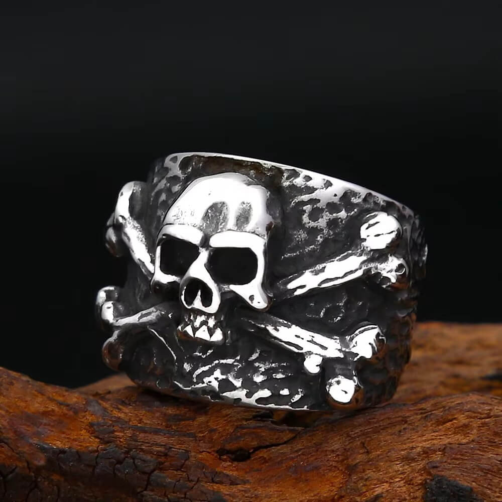 Men's 3D Embossed Cross-Bone Skull Ring