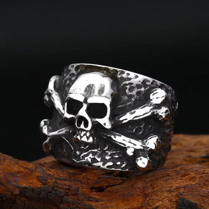 Men's 3D Embossed Cross-Bone Skull Ring