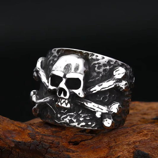 Men's 3D Embossed Cross-Bone Skull Ring