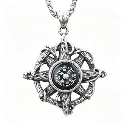 Men's Steel Compass Anchor Pendant Necklace
