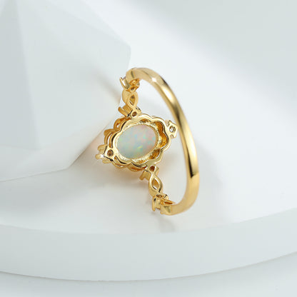 Women's Gold Plated Oval Opal With Zirconia ring