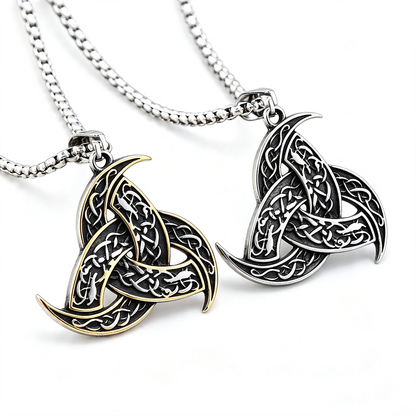 Vintage Stainless Steel Men's Single Sided Viking Celtic Knot Triangle Pendant Necklace