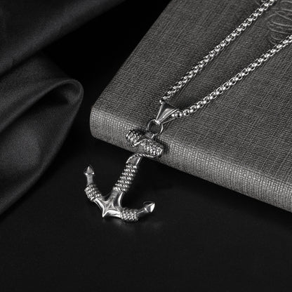 Men's Steel Rope Wrapped Anchor Pendant Necklace