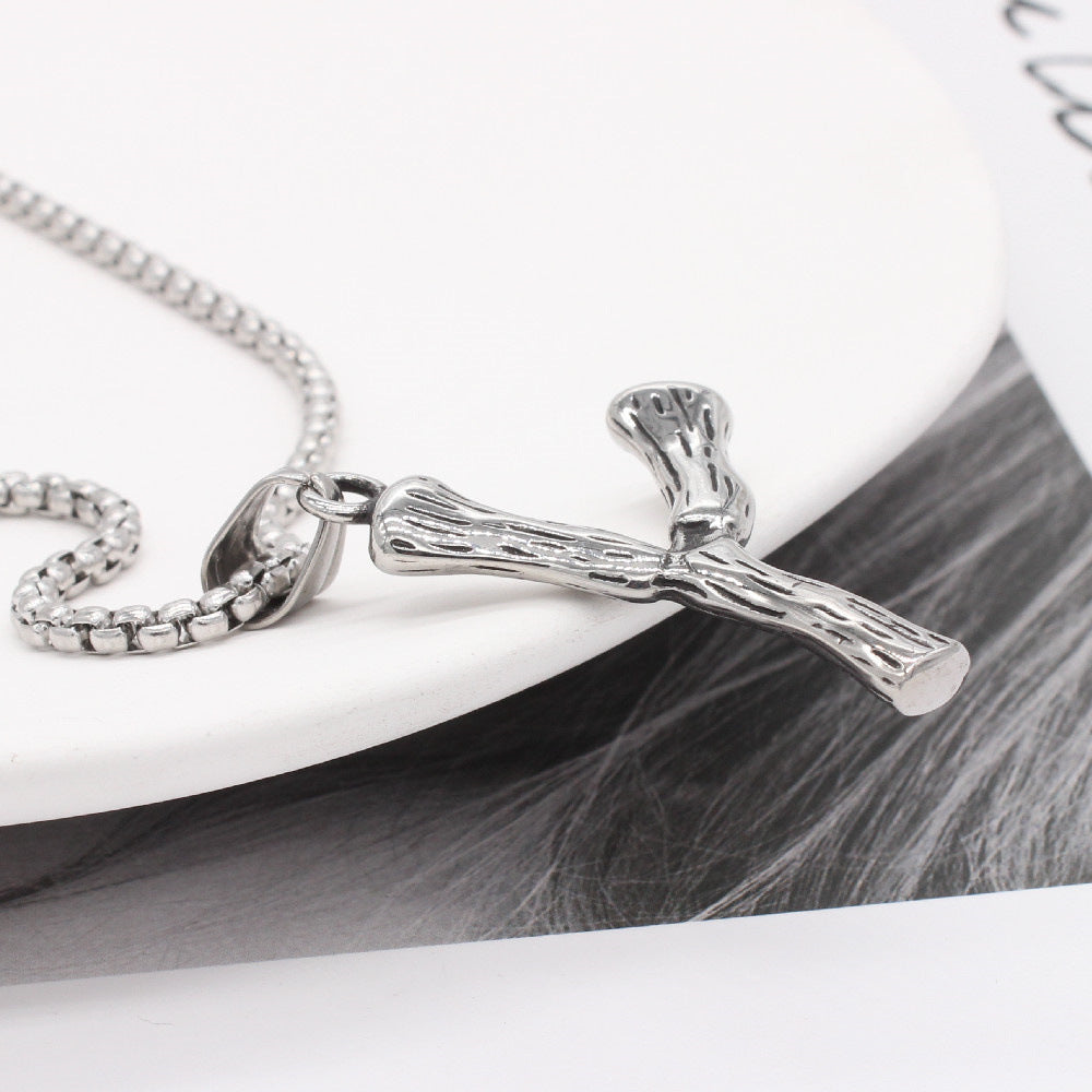 Men's Steel Y Shape Branch Pendant Necklace