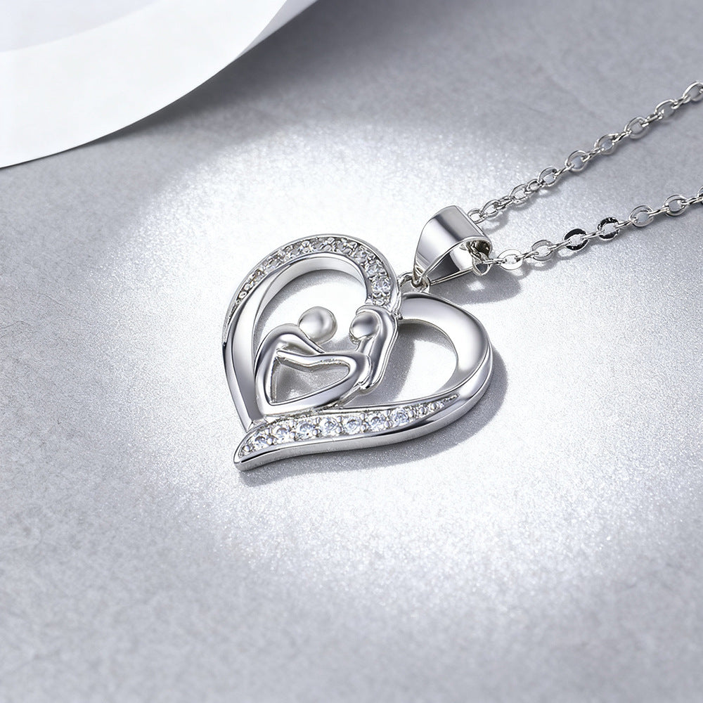 Women's Silvery 'Mom Hug Baby' Hollow Pendant