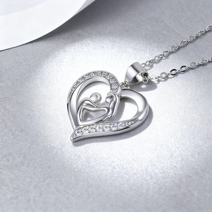 Women's Silvery 'Mom Hug Baby' Hollow Pendant