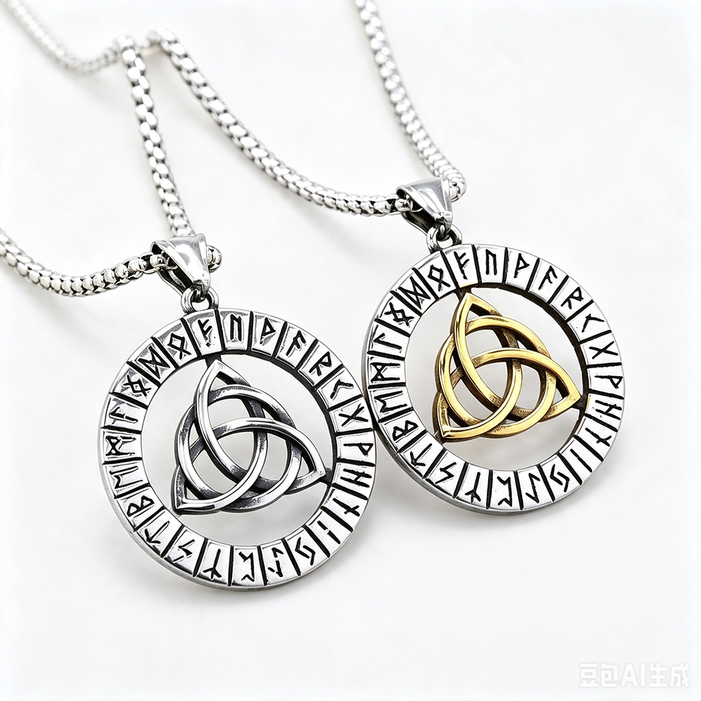 Vintage Stainless Steel Viking Rune Triquetra Pendant Necklace for Men