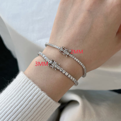 Women's Fashion Design 2MM Width Tennis Bracelet, Round Zirconia Paved Inlay, S925 with White Gold Plating