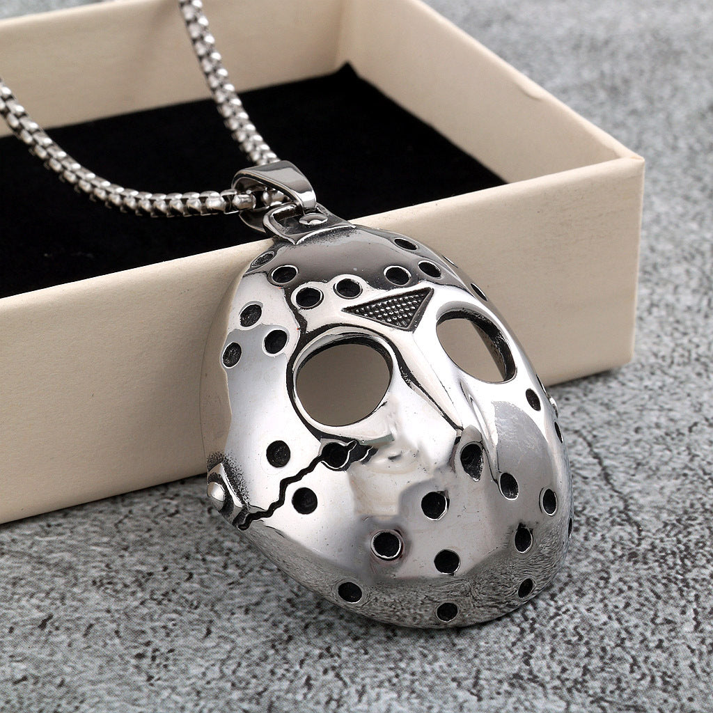 Vintage Stainless Steel Men's Jason Mask Pendant Necklace