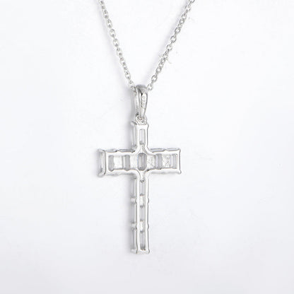 Women's Sterling Silver Emerald Cut Moissanite Tennis Cross Pendant