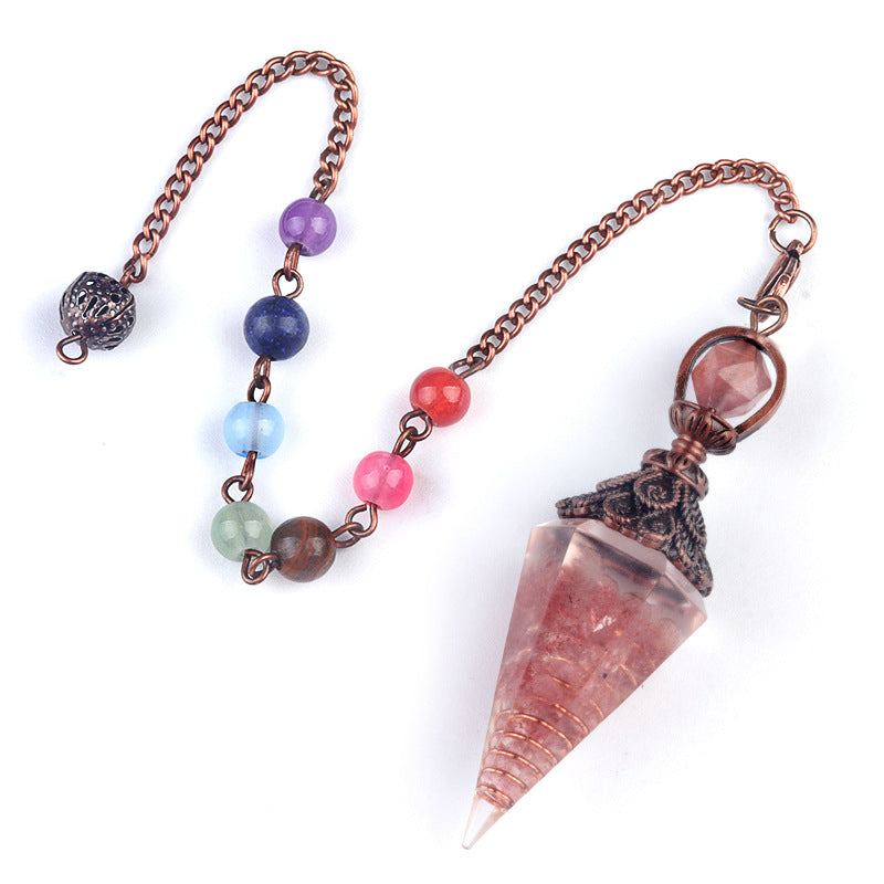 Copper-colored crushed stone resin crystal hexagonal pyramid spirit pendulum