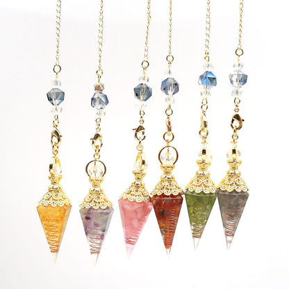 Crystal agate stone colorful crushed stone resin golden hexagonal pyramid spirit pendulum