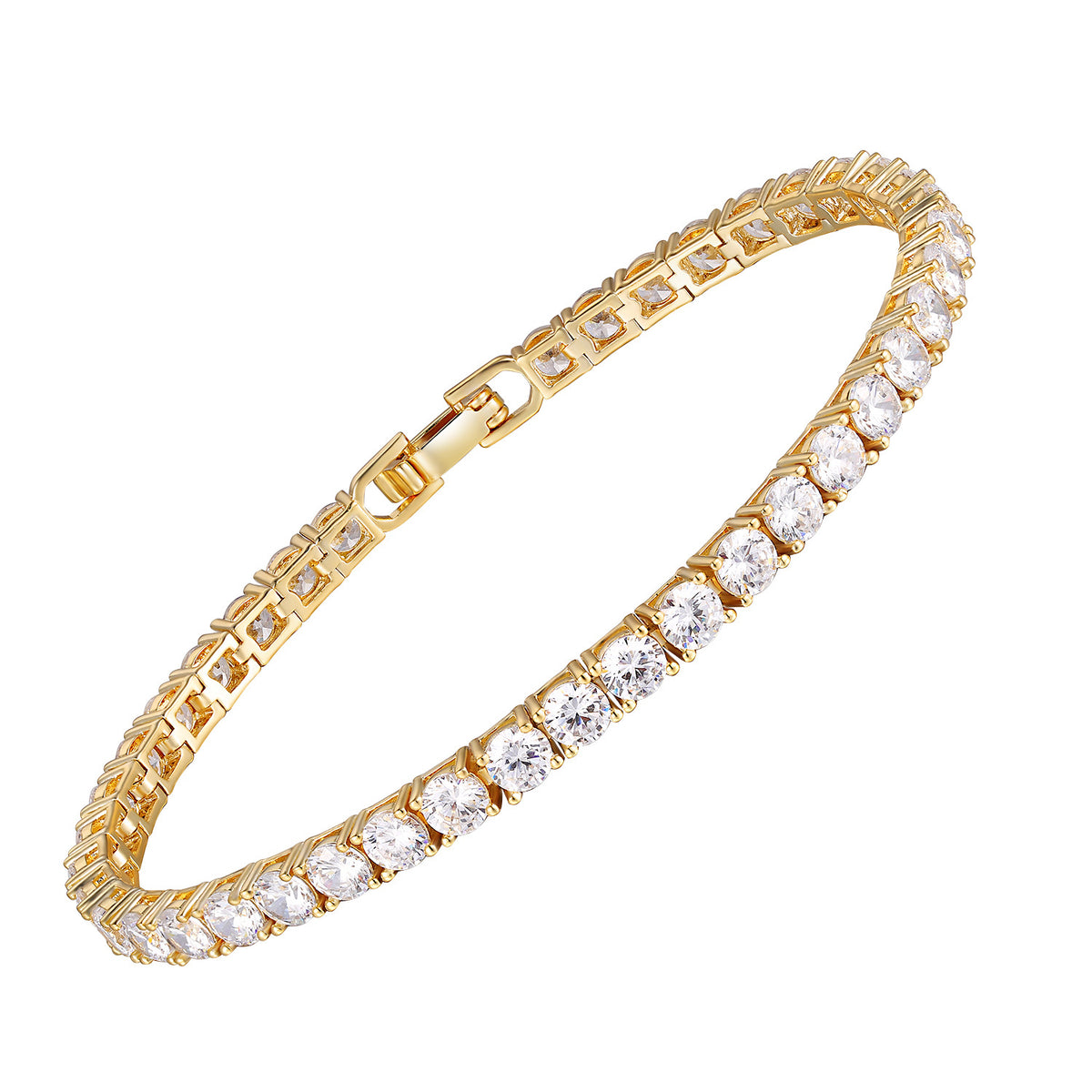 Women&Men's 18k Gold 3mm Zircon Belt Buckle Tennis Bracelet