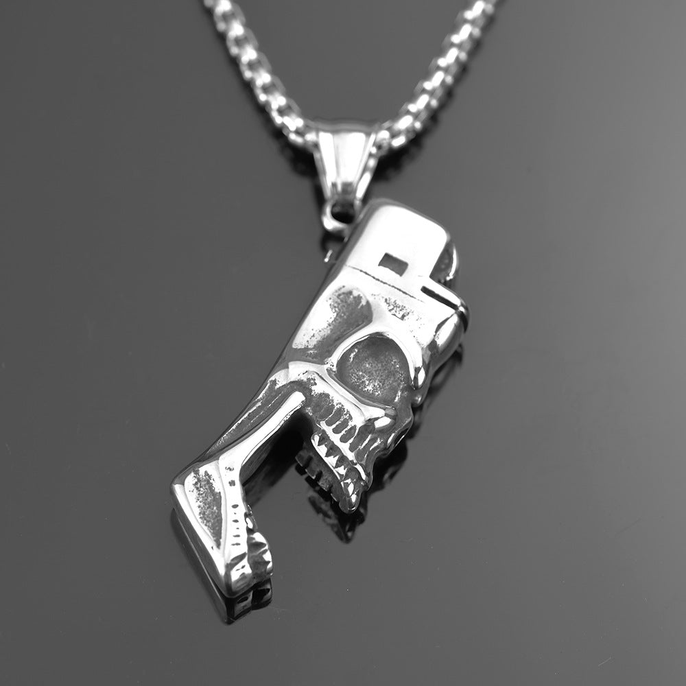 Men's Steel Skull Lighter Pendant Necklace