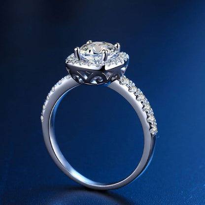 Women's White Gold Square Stones Adjustable Moissanite Ring