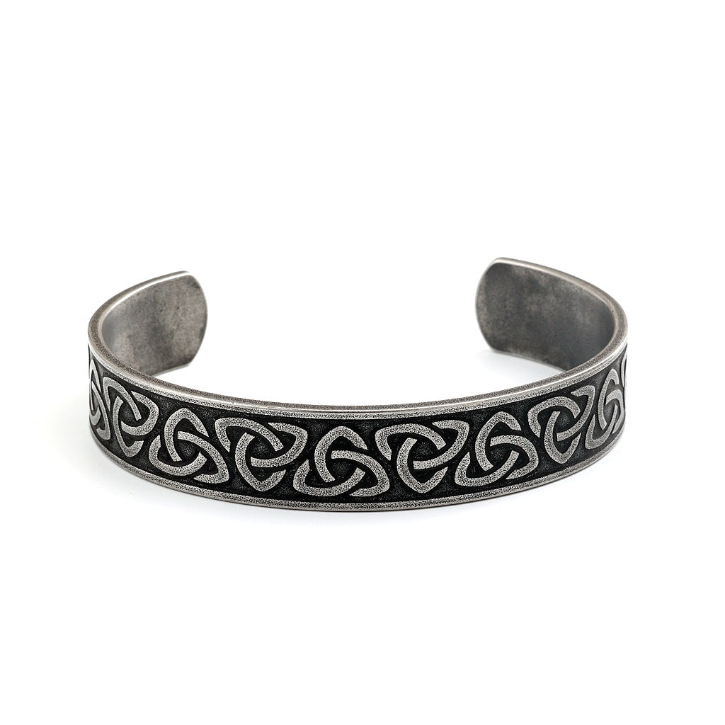 Men's Vintage Distressed Stainless Steel Cuff Bracelet, Nordic Viking Pirate Celtic Knot Open C Bangle