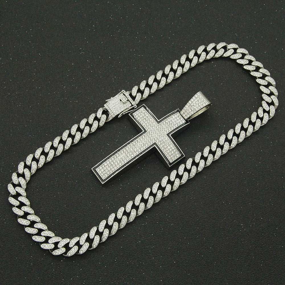 Hip-Hop Style Studded Cross Cuban Chain Pendant Necklace