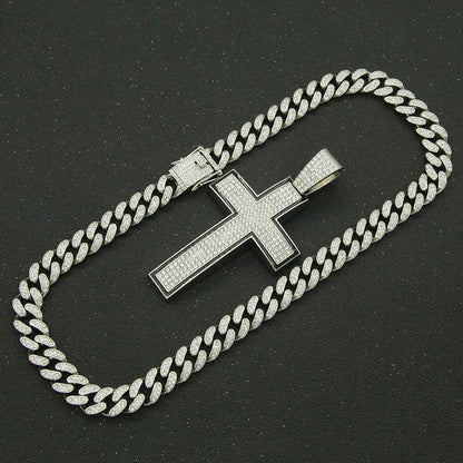 Hip-Hop Style Studded Cross Cuban Chain Pendant Necklace