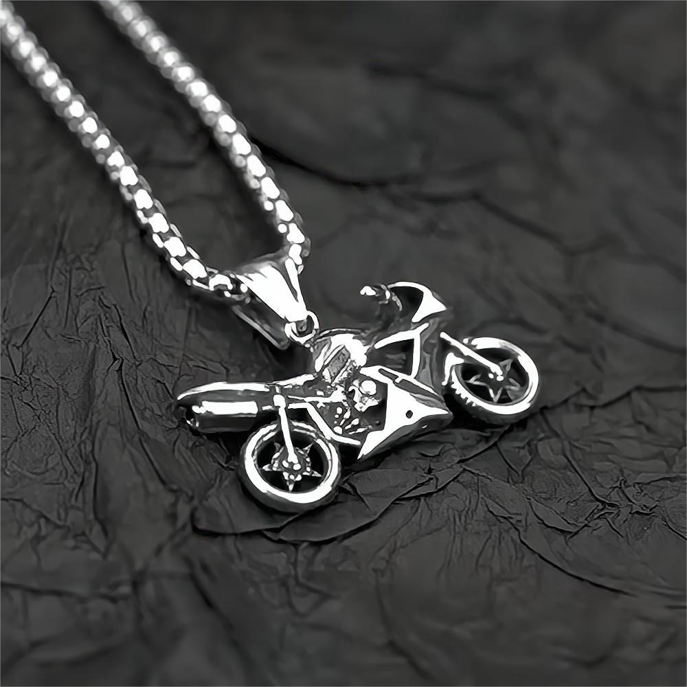 Vintage Stainless Steel Men's Motorcycle Pendant Necklace