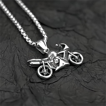 Vintage Stainless Steel Men's Motorcycle Pendant Necklace