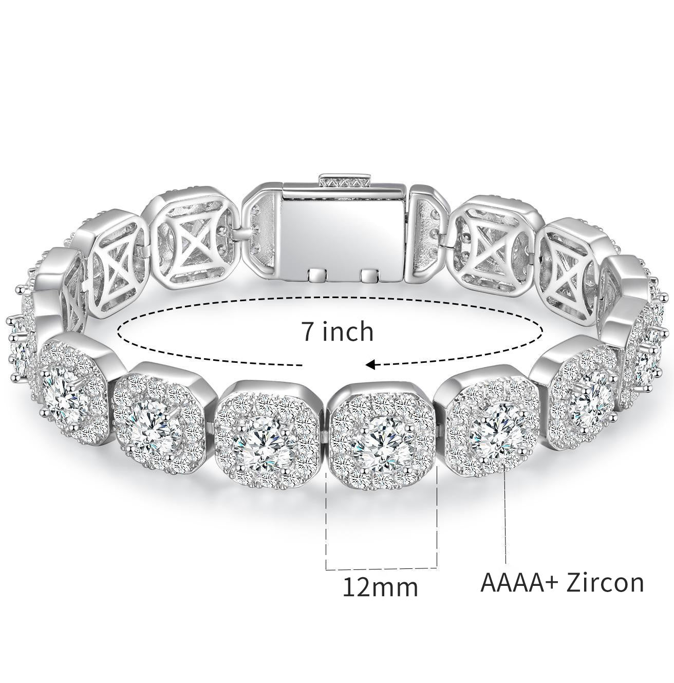 Women&Men's 12mm Wide Rock Candy Chain Zircon Cuban Tennis Bracelet