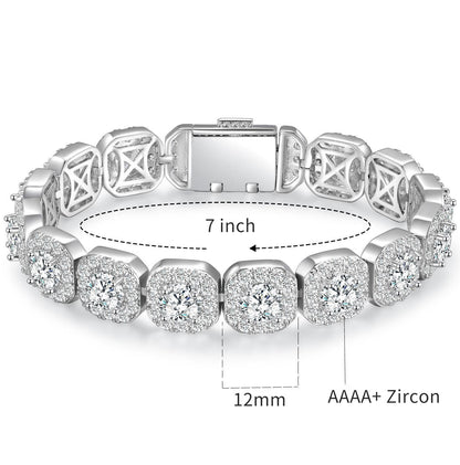 Women&Men's 12mm Wide Rock Candy Chain Zircon Cuban Tennis Bracelet