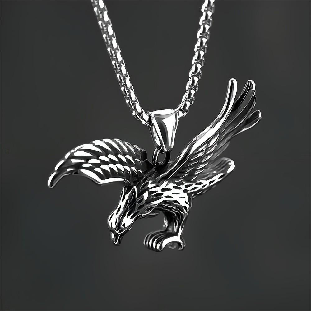 Vintage Stainless Steel Hip-hop Style Flying Eagle Pendant Necklace for Men