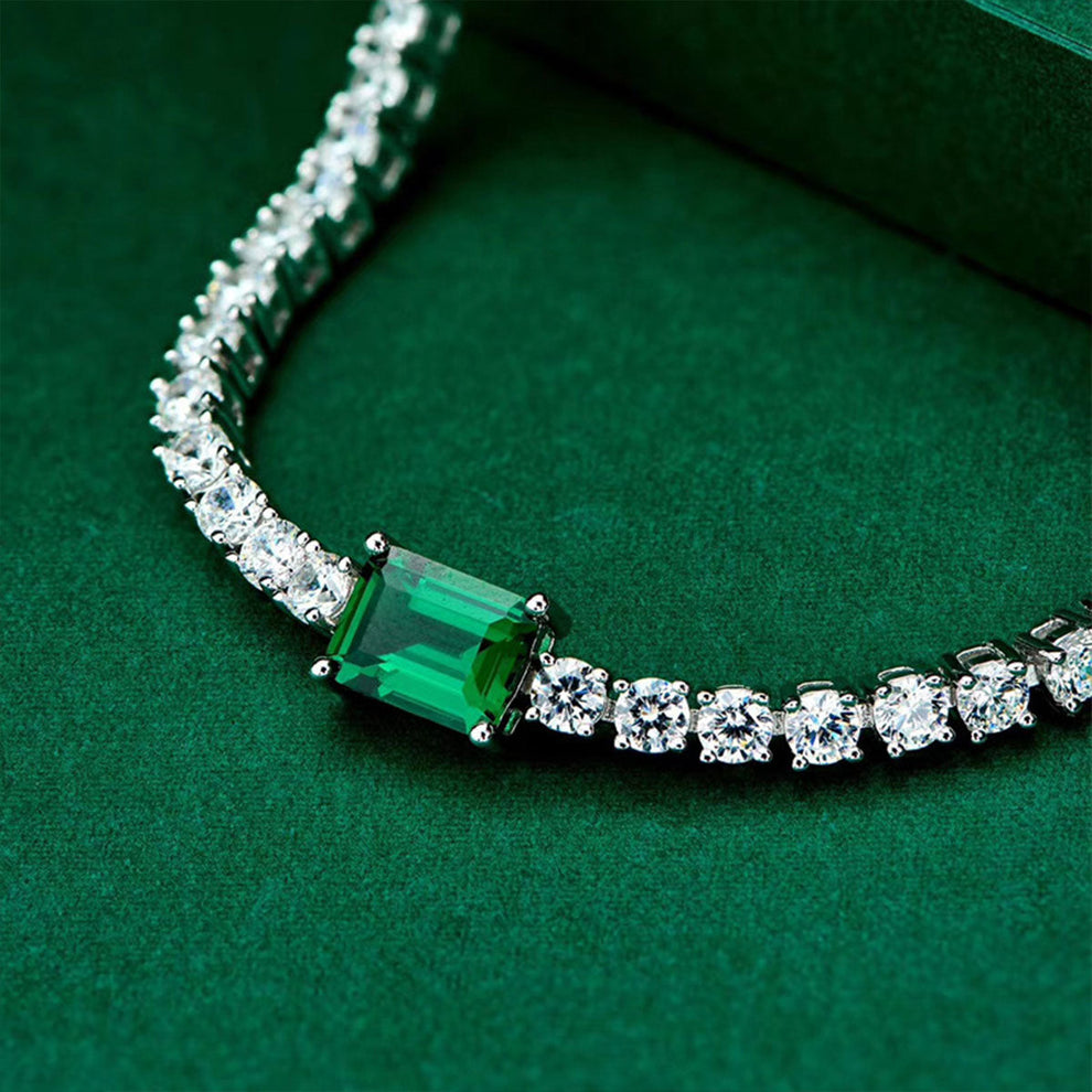 Women's White Gold Square Emerald Gem Tennis Bracelet