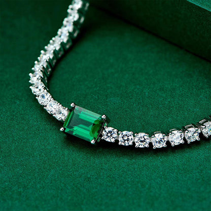 Women's White Gold Square Emerald Gem Tennis Bracelet