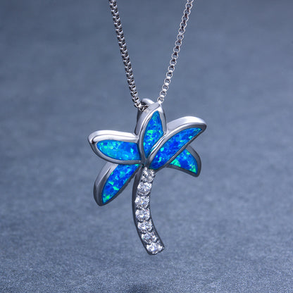 S925 Blue Opal-Coconut Tree Necklace