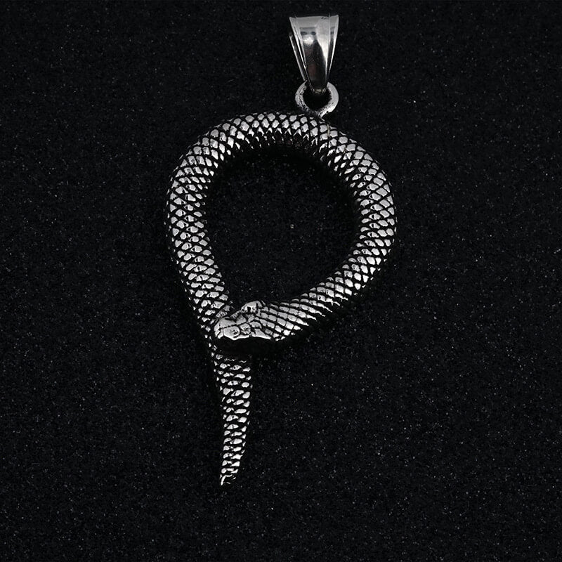 Men's Steel Vintage Coiled Snake Pendant Necklace
