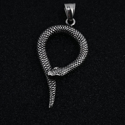 Men's Steel Vintage Coiled Snake Pendant Necklace